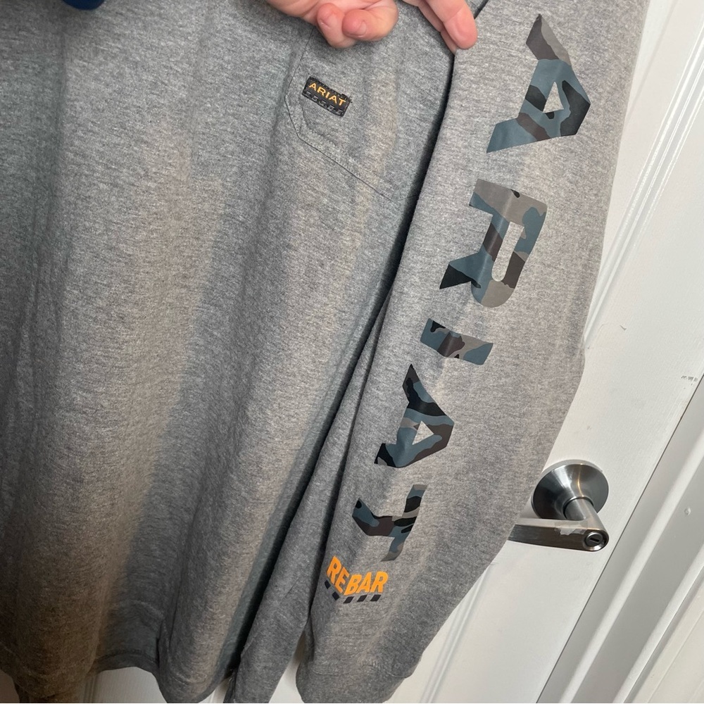 Ariat Rebar T-Shirt Pocket Tee Cotton Strong Camo Sleeve Workwear in Gray 2XL - Picture 10 of 15